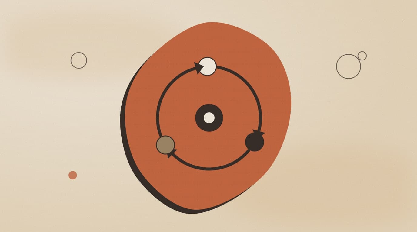 Abstract illustration: a circular loop of arrows with three steps, representing an AI agent planning, acting and checking